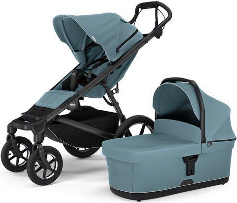 Дитячий візочок Thule Urban Glide 4-wheel (Black/Mid Blue) з люлькою Bassinet (Mid Blue)