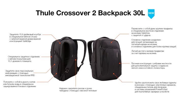 Рюкзак Thule Crossover 2 Backpack 30L (C2BP-116) (Black) ціна 10 599 грн